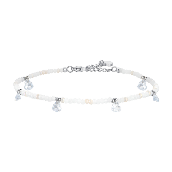 TOBILLERA DE ACERO PARA MUJER PIEDRAS Y CRISTALES BLANCOS