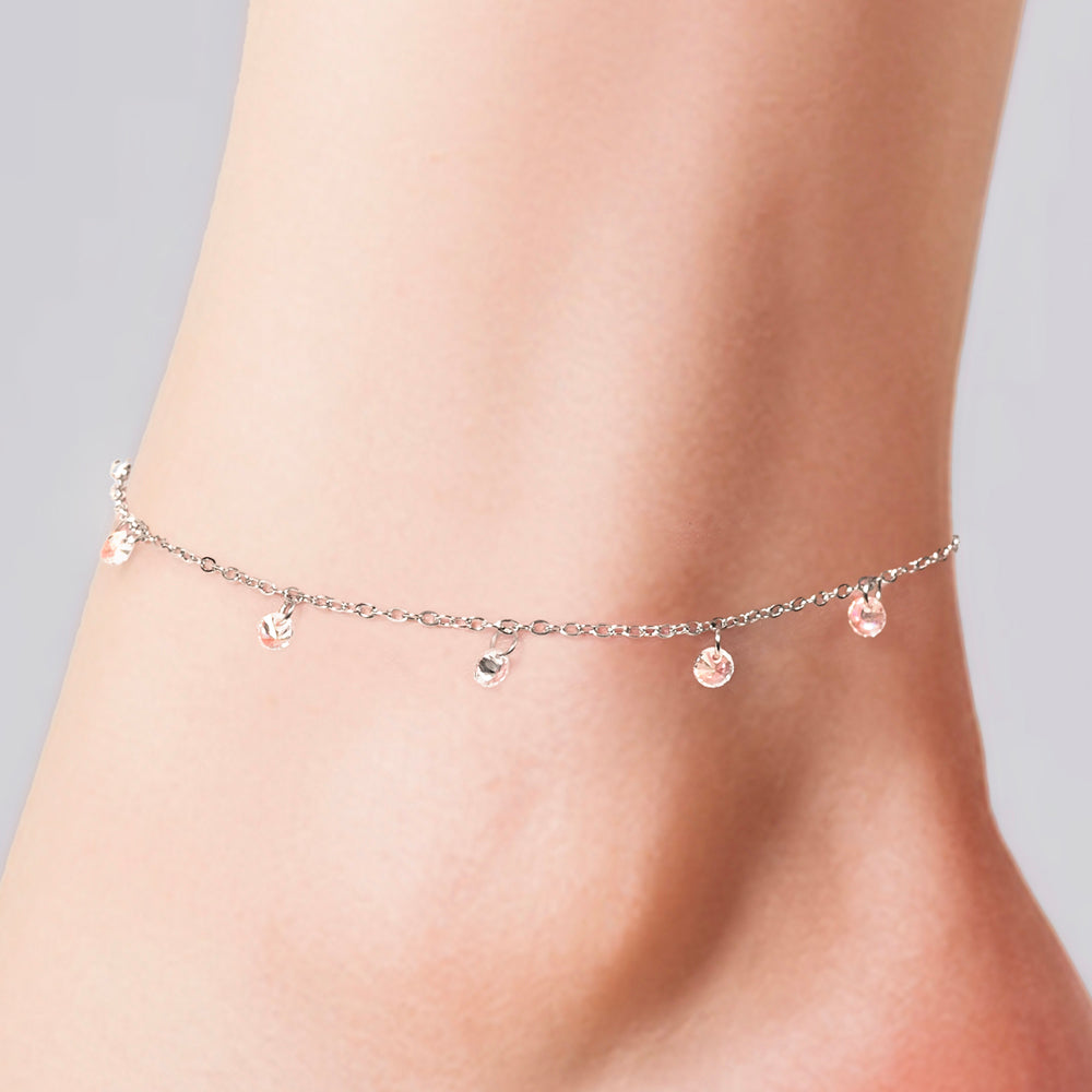 TOBILLERA DE ACERO PARA MUJER CON CIRCONITA BLANCA