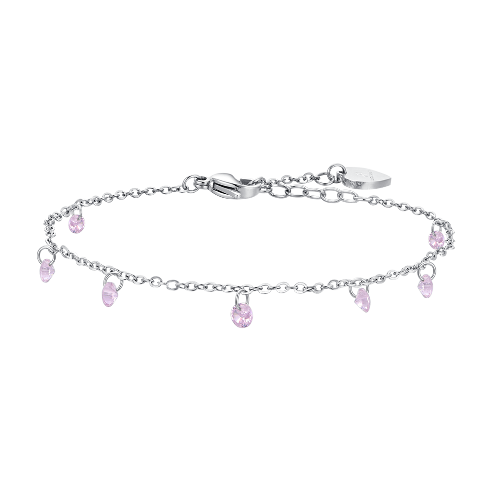TOBILLERA DE MUJER DE ACERO CON CIRCONITA ROSA