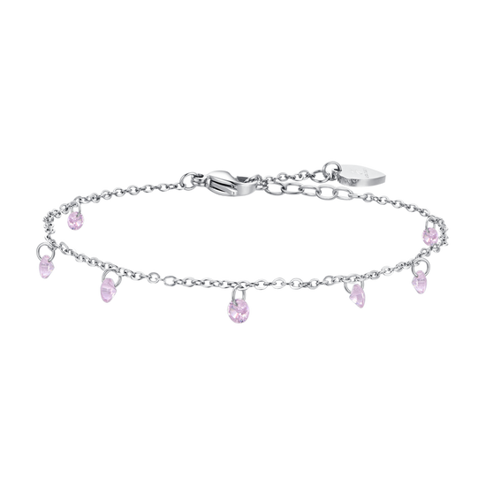 TOBILLERA DE MUJER DE ACERO CON CIRCONITA ROSA