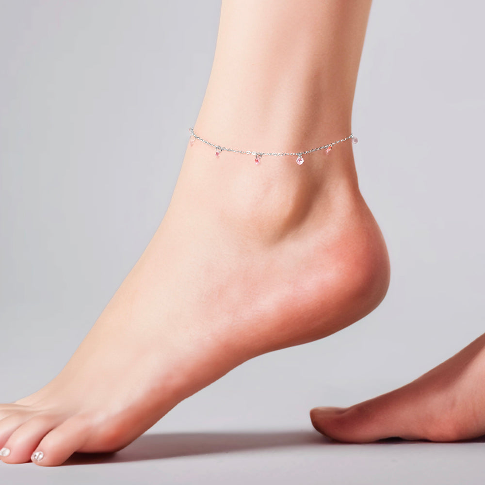TOBILLERA DE MUJER DE ACERO CON CIRCONITA ROSA