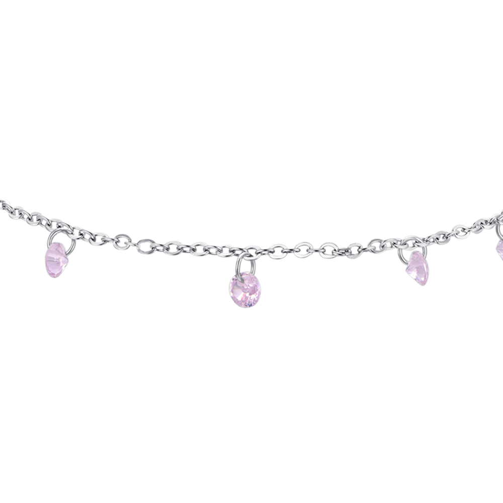 TOBILLERA DE MUJER DE ACERO CON CIRCONITA ROSA
