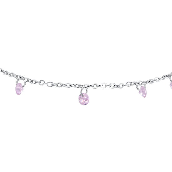 TOBILLERA DE MUJER DE ACERO CON CIRCONITA ROSA