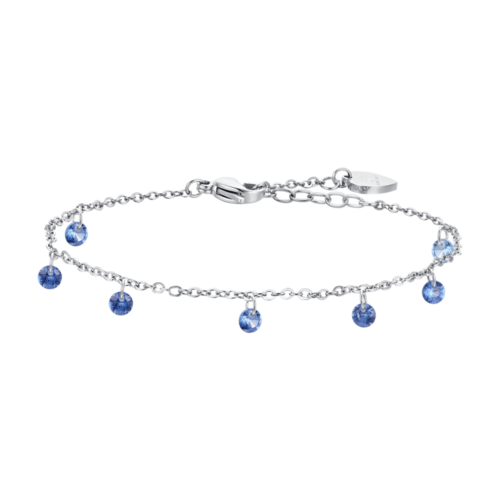 TOBILLERA DE ACERO CON CIRCONITA AZUL PARA MUJER