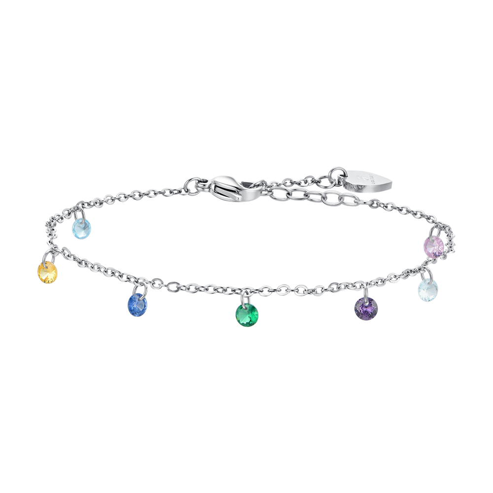 TOBILLERA DE ACERO CON CIRCONITA CÚBICA MULTICOLOR PARA MUJER