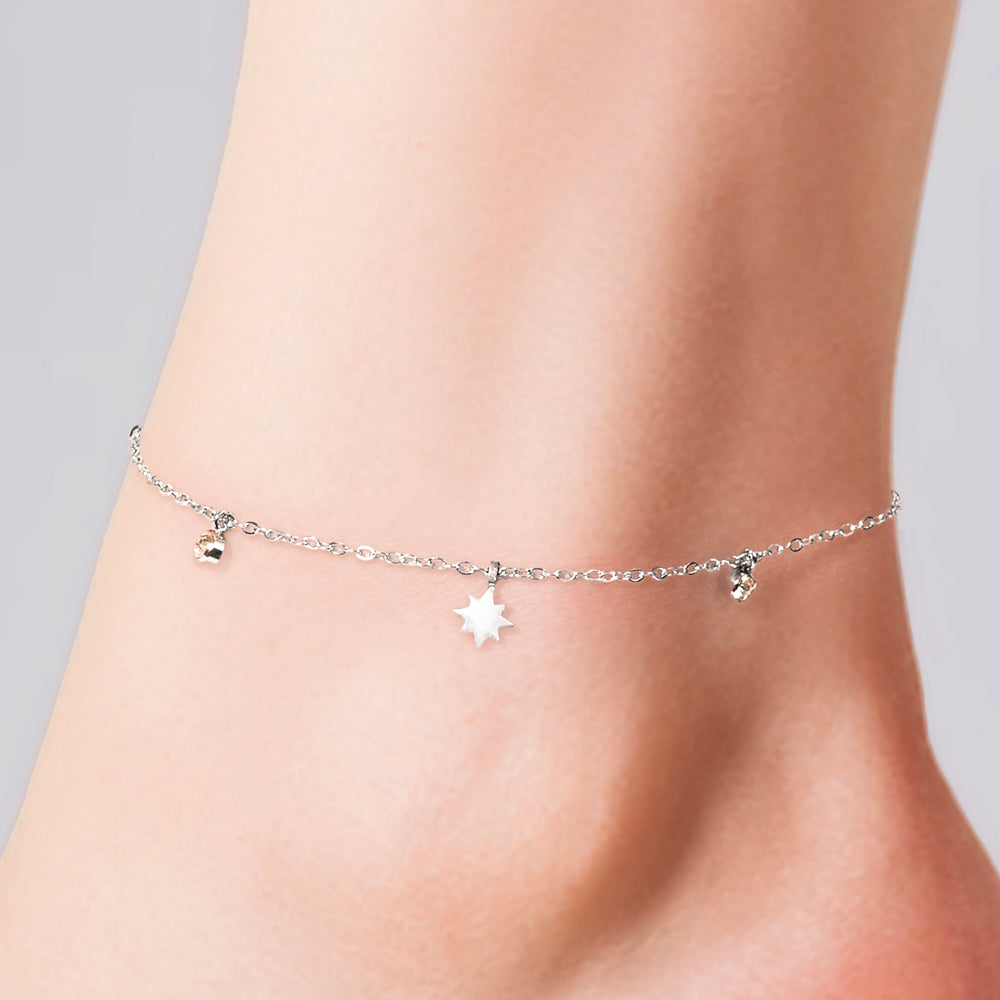 TOBILLERA DE MUJER DE ACERO CON ESTRELLA SISSI Y CIRCONITA CÚBICA