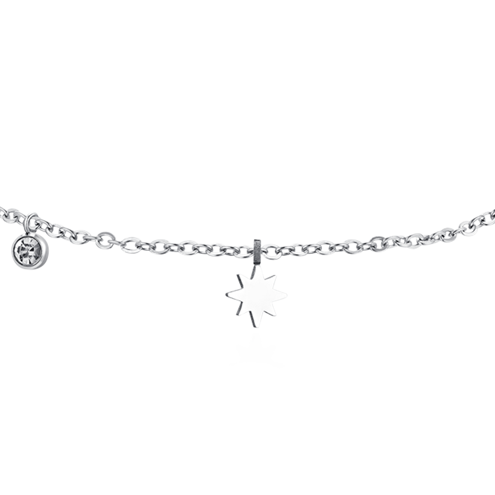 TOBILLERA DE MUJER DE ACERO CON ESTRELLA SISSI Y CIRCONITA CÚBICA