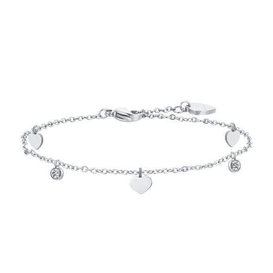TOBILLERA DE MUJER EN ACERO ZIRCONIA CÚBICA Y CORAZONES