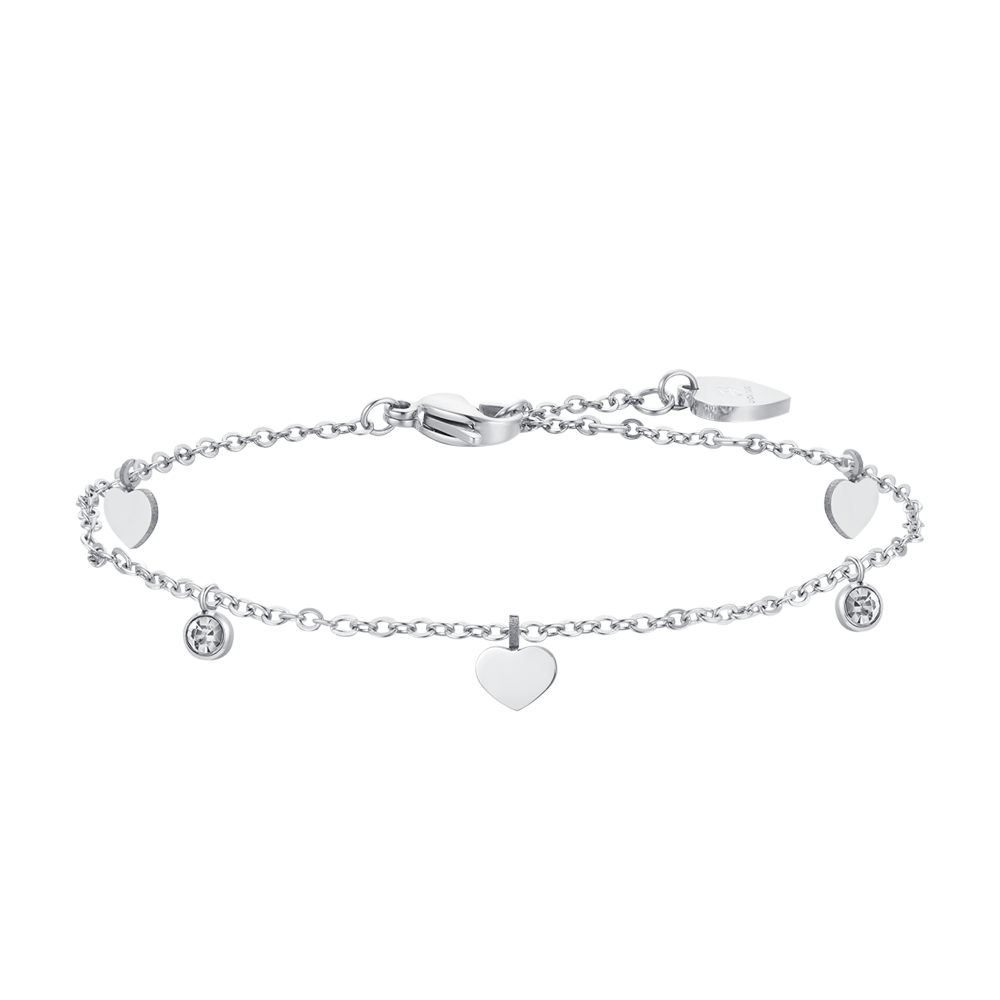 TOBILLERA DE MUJER EN ACERO ZIRCONIA CÚBICA Y CORAZONES