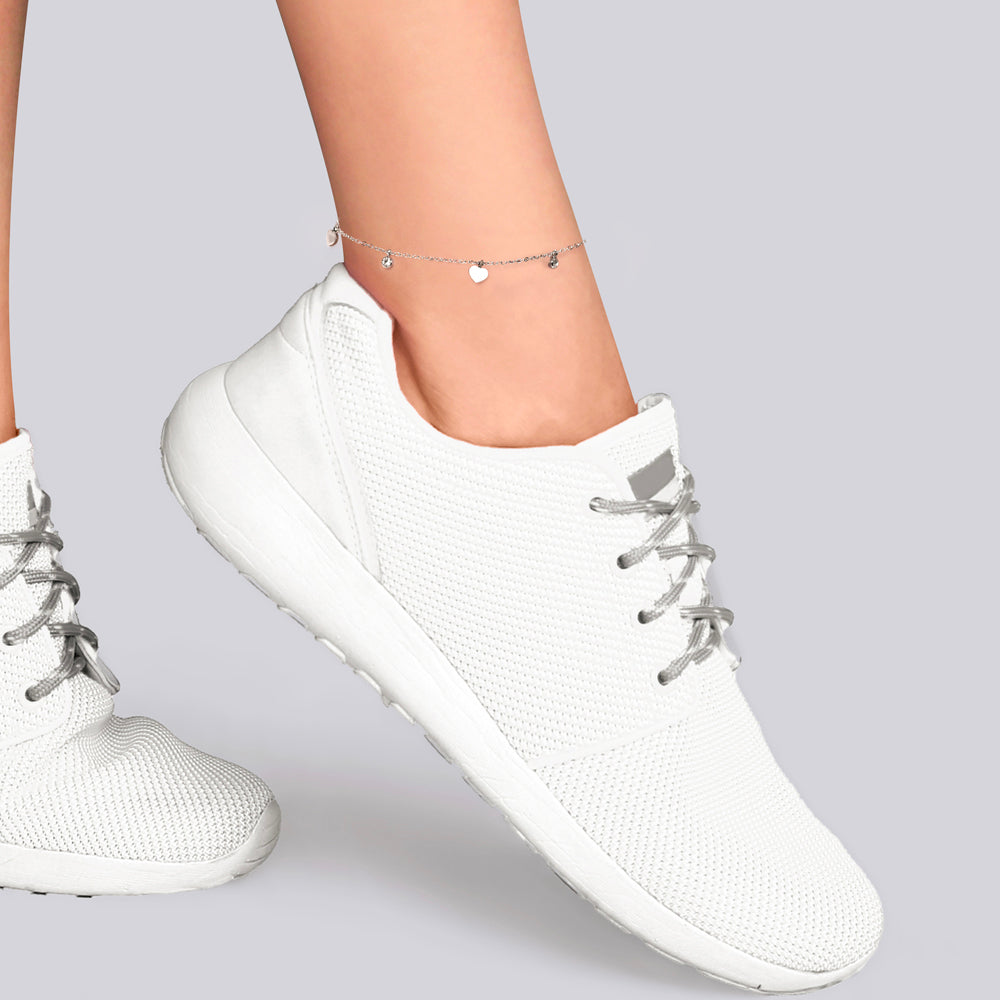 TOBILLERA DE MUJER EN ACERO ZIRCONIA CÚBICA Y CORAZONES