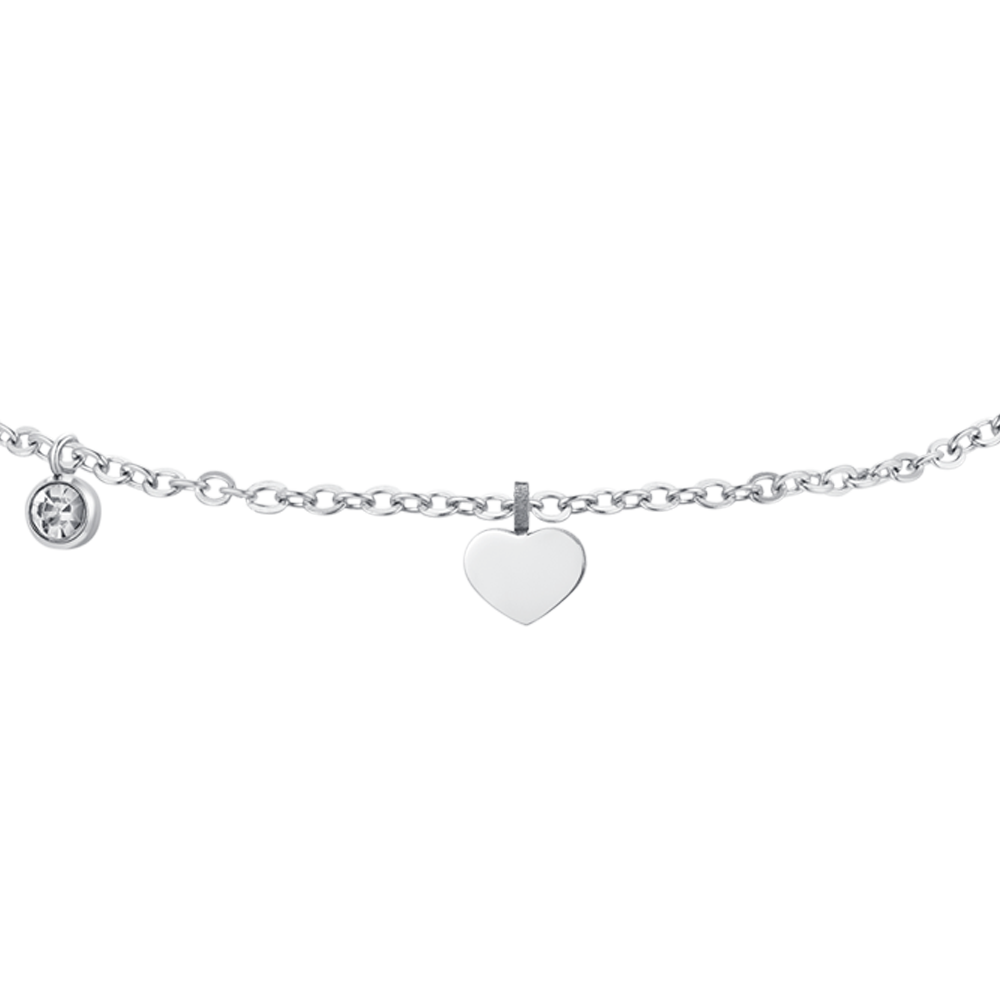 TOBILLERA DE MUJER EN ACERO ZIRCONIA CÚBICA Y CORAZONES