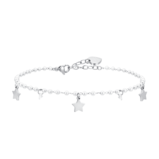 TOBILLERA DE PERLAS Y ESTRELLAS DE ACERO PARA MUJER