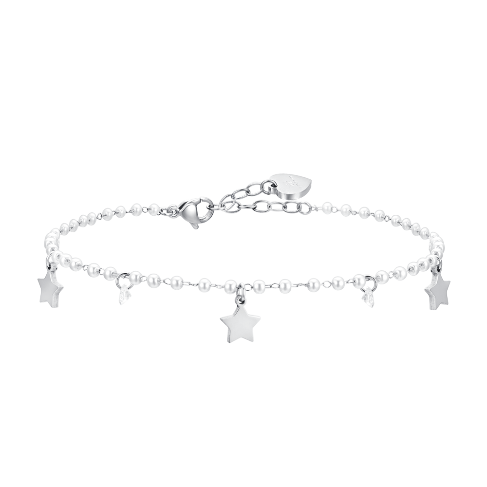 TOBILLERA DE PERLAS Y ESTRELLAS DE ACERO PARA MUJER