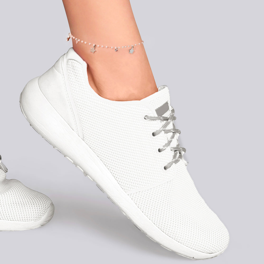 TOBILLERA DE PERLAS Y ESTRELLAS DE ACERO PARA MUJER