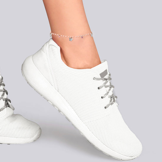 TOBILLERA DE ACERO PARA MUJER CON PERLAS Y MARIPOSAS