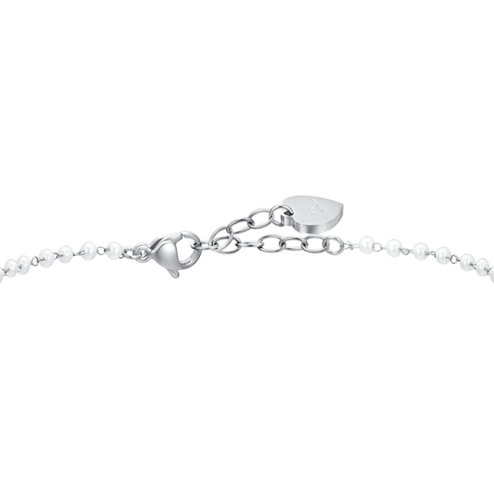 TOBILLERA DE ACERO PARA MUJER CON PERLAS Y MARIPOSAS