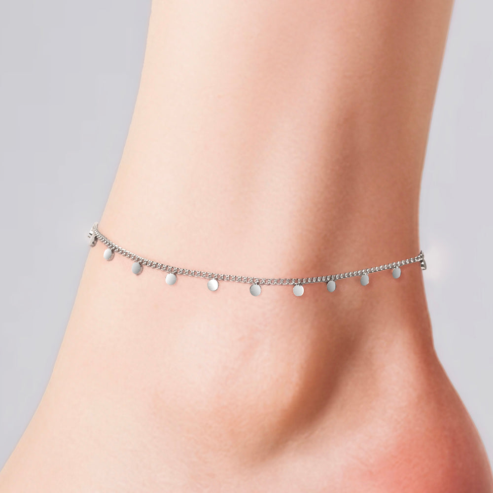 TOBILLERA DE ACERO CON AROS PARA MUJER