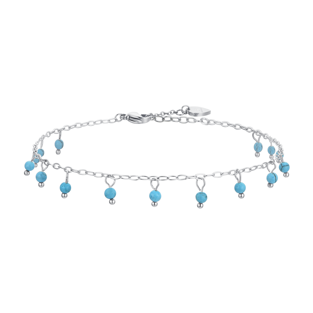 TOBILLERA DE ACERO PARA MUJER PIEDRAS TURQUESA
