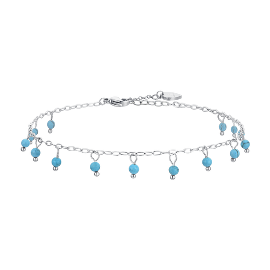 TOBILLERA DE ACERO PARA MUJER PIEDRAS TURQUESA