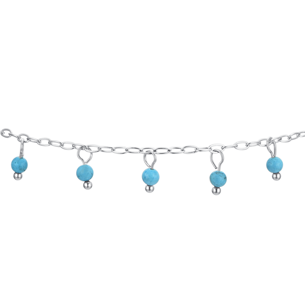 TOBILLERA DE ACERO PARA MUJER PIEDRAS TURQUESA