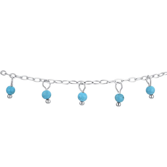 TOBILLERA DE ACERO PARA MUJER PIEDRAS TURQUESA