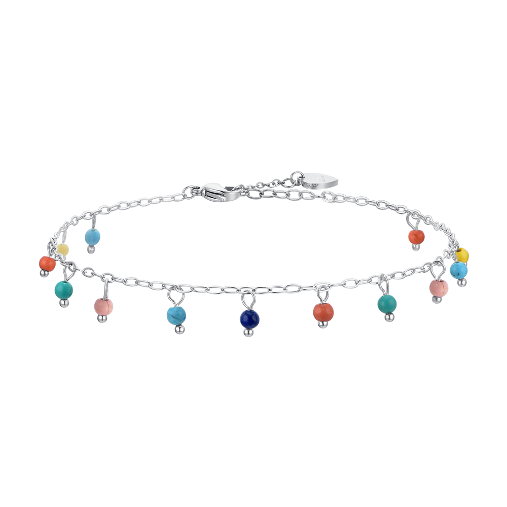 TOBILLERA DE ACERO PARA MUJER PIEDRAS MULTICOLORES