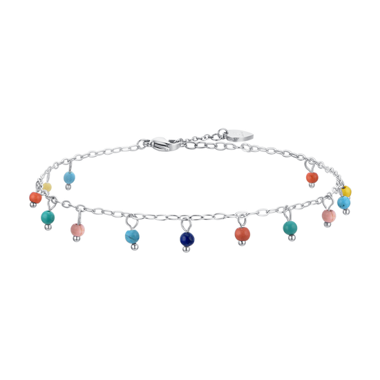 TOBILLERA DE ACERO PARA MUJER PIEDRAS MULTICOLORES
