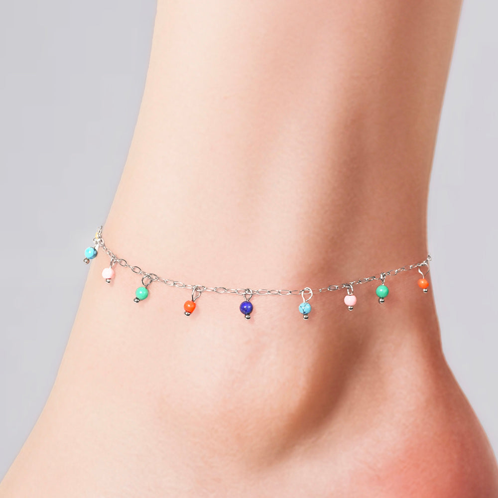 TOBILLERA DE ACERO PARA MUJER PIEDRAS MULTICOLORES