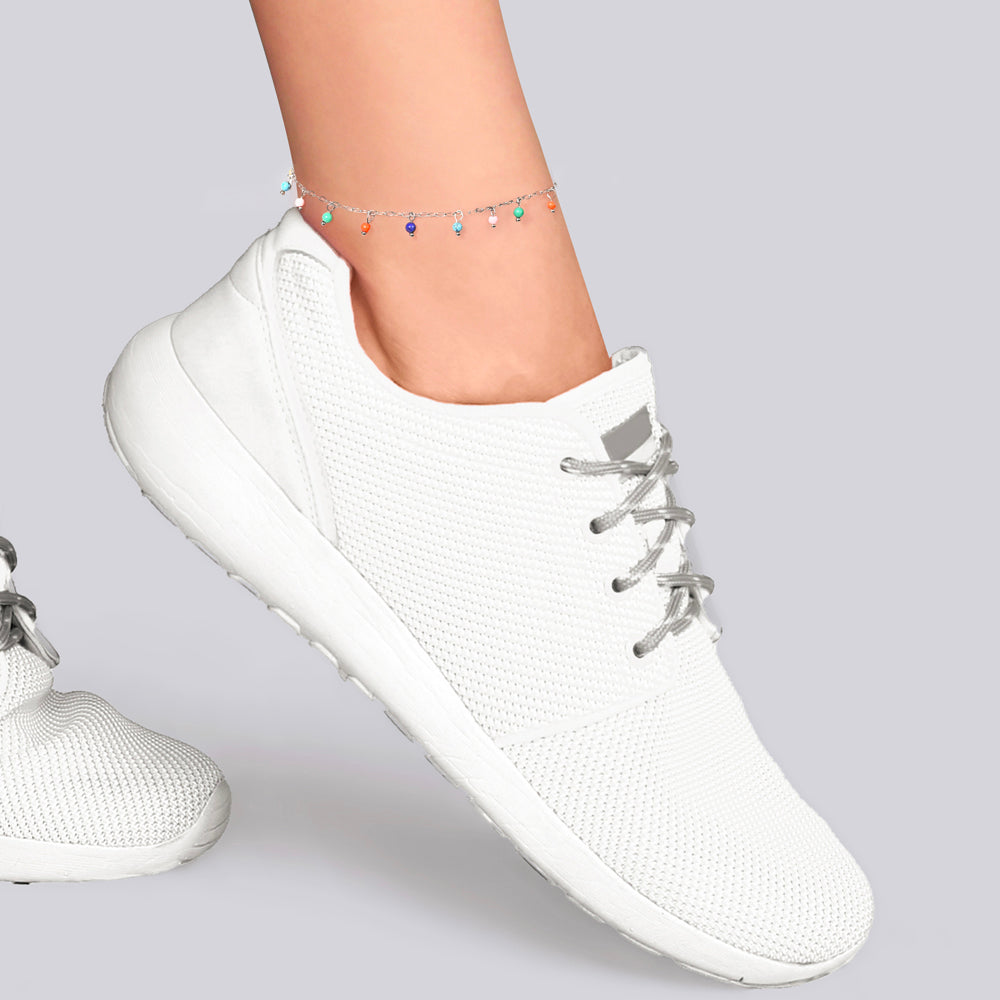 TOBILLERA DE ACERO PARA MUJER PIEDRAS MULTICOLORES