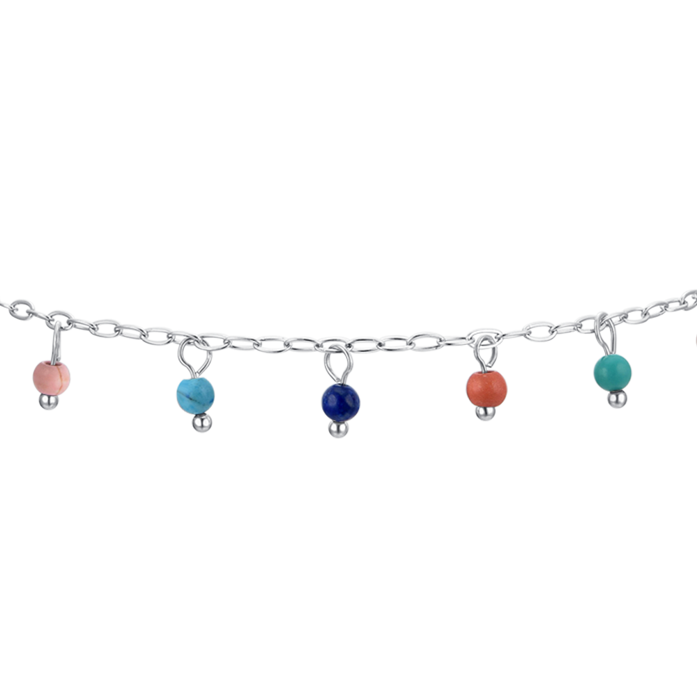 TOBILLERA DE ACERO PARA MUJER PIEDRAS MULTICOLORES
