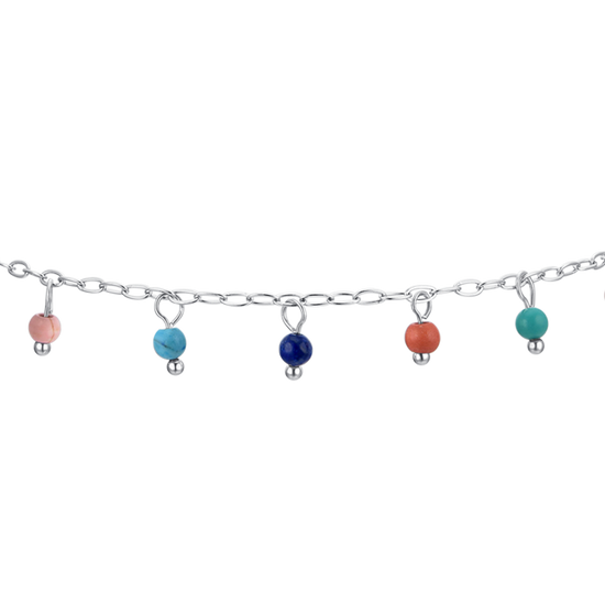 TOBILLERA DE ACERO PARA MUJER PIEDRAS MULTICOLORES