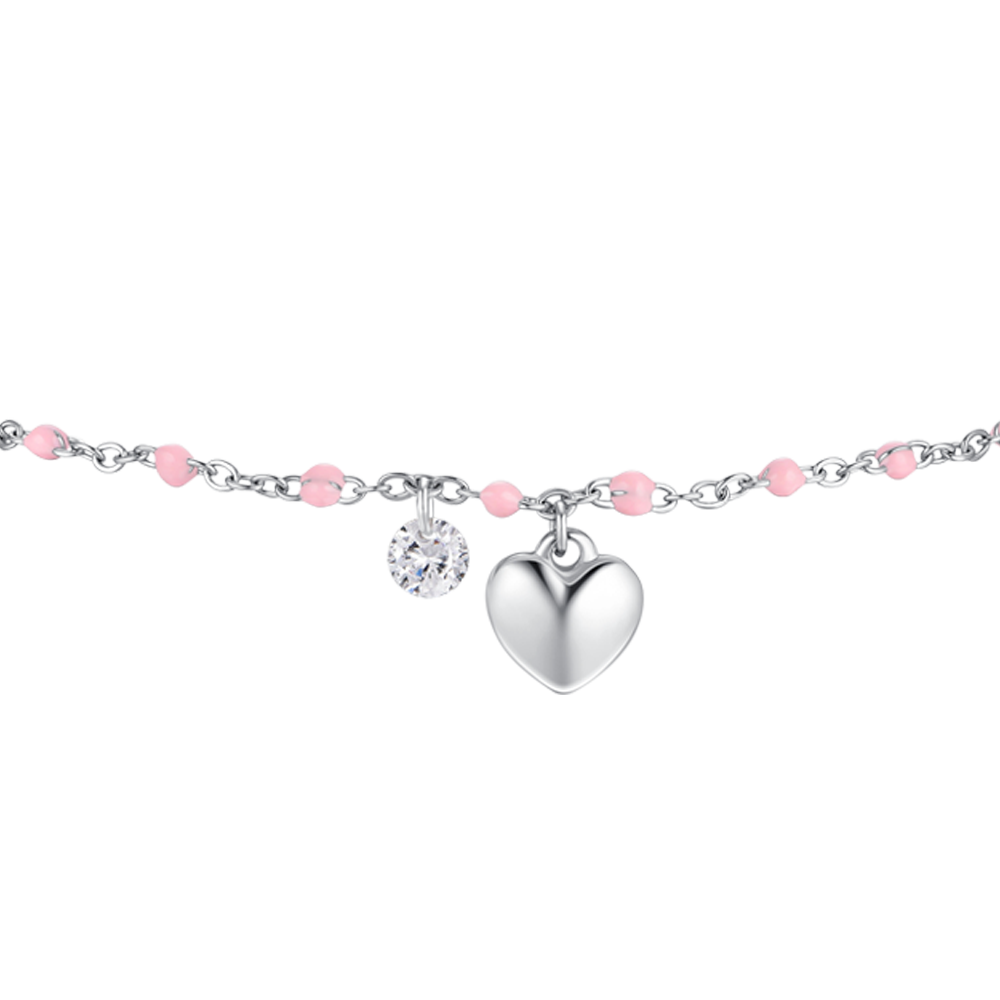 CAVIGLIERA DONNA IN ACCIAIO CON CUORE, CRISTALLO E PIETRE CON SMALTO ROSA