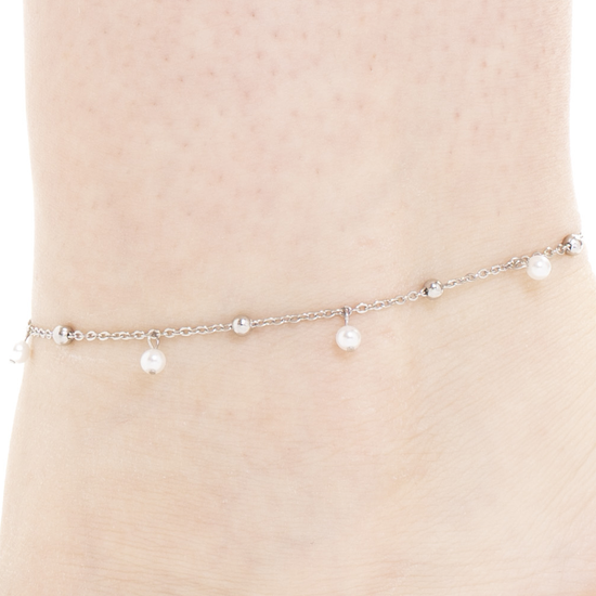 CAVIGLIERA DONNA IN ACCIAIO CON PERLE BIANCHE