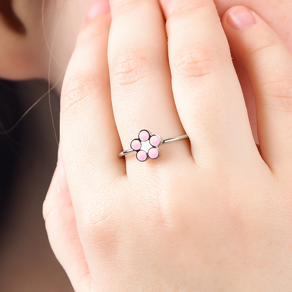 ANILLO DE ACERO NIÑA CON FLOR