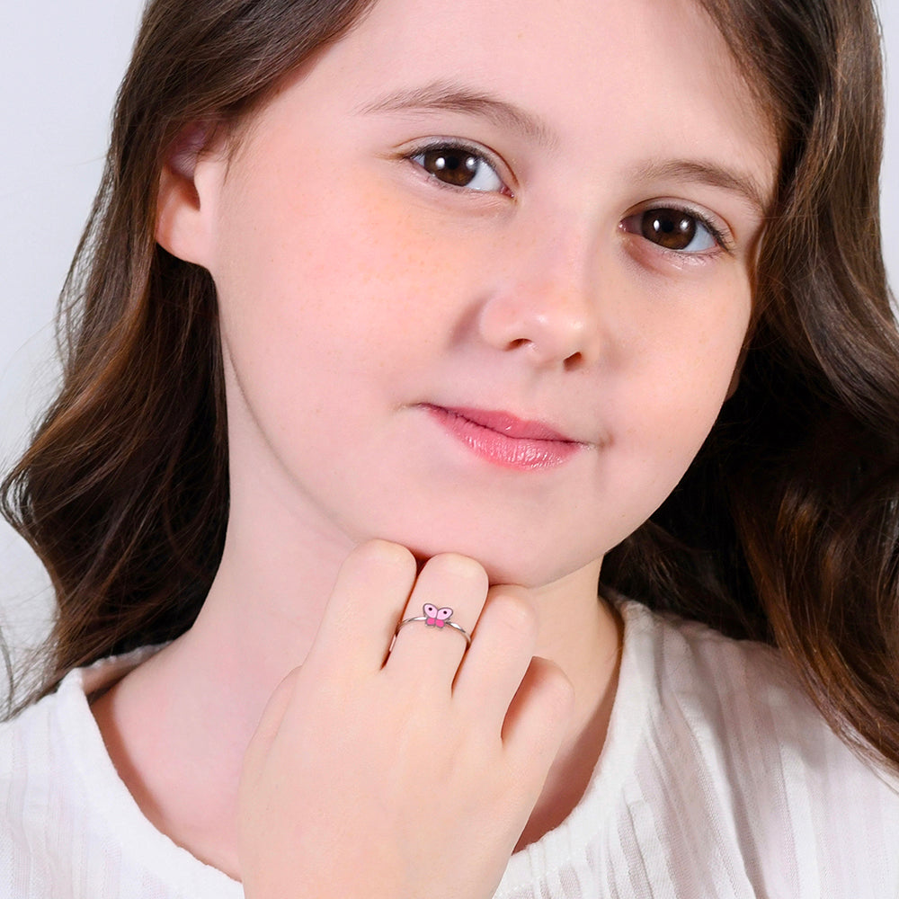 ANILLO DE ACERO PARA NIÑA CON MARIPOSA