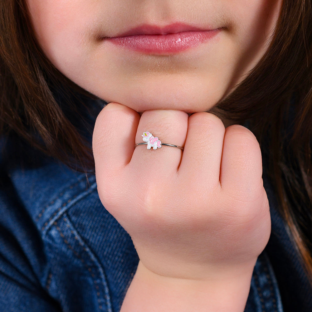 ANILLO DE NIÑA DE ACERO CON UNICORNIO