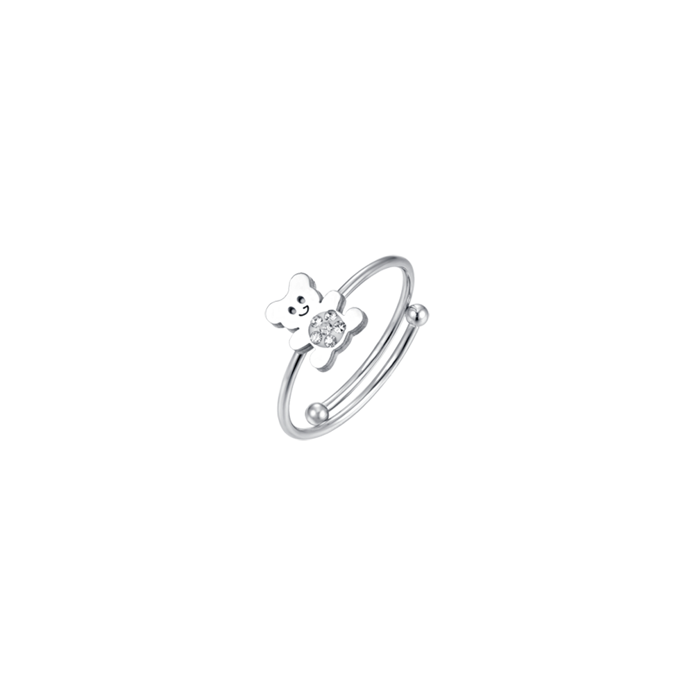 ANILLO OSITO DE ACERO CON CRISTALES BLANCOS