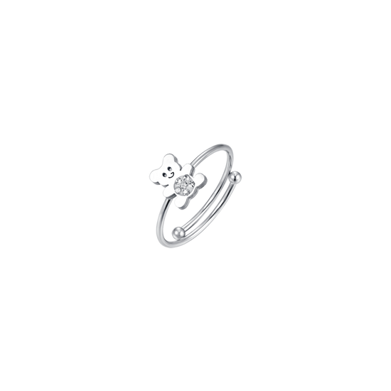 ANILLO OSITO DE ACERO CON CRISTALES BLANCOS