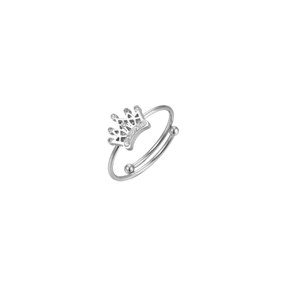 ANILLO DE NIÑA DE ACERO CON CORONA DE CRISTAL BLANCO