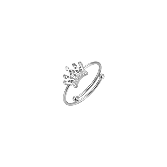 ANILLO DE NIÑA DE ACERO CON CORONA DE CRISTAL BLANCO