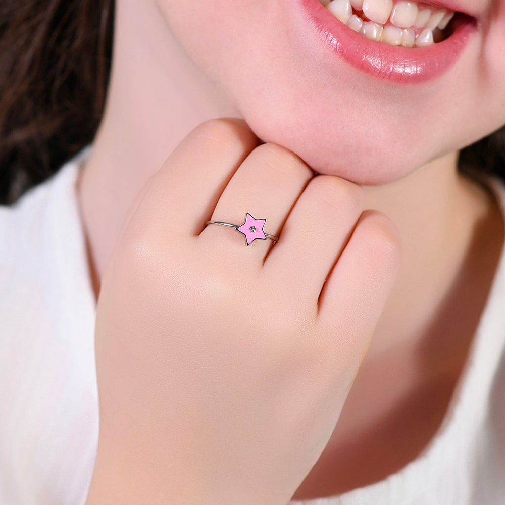 ANILLO NIÑA ACERO ESMALTADO ROSA