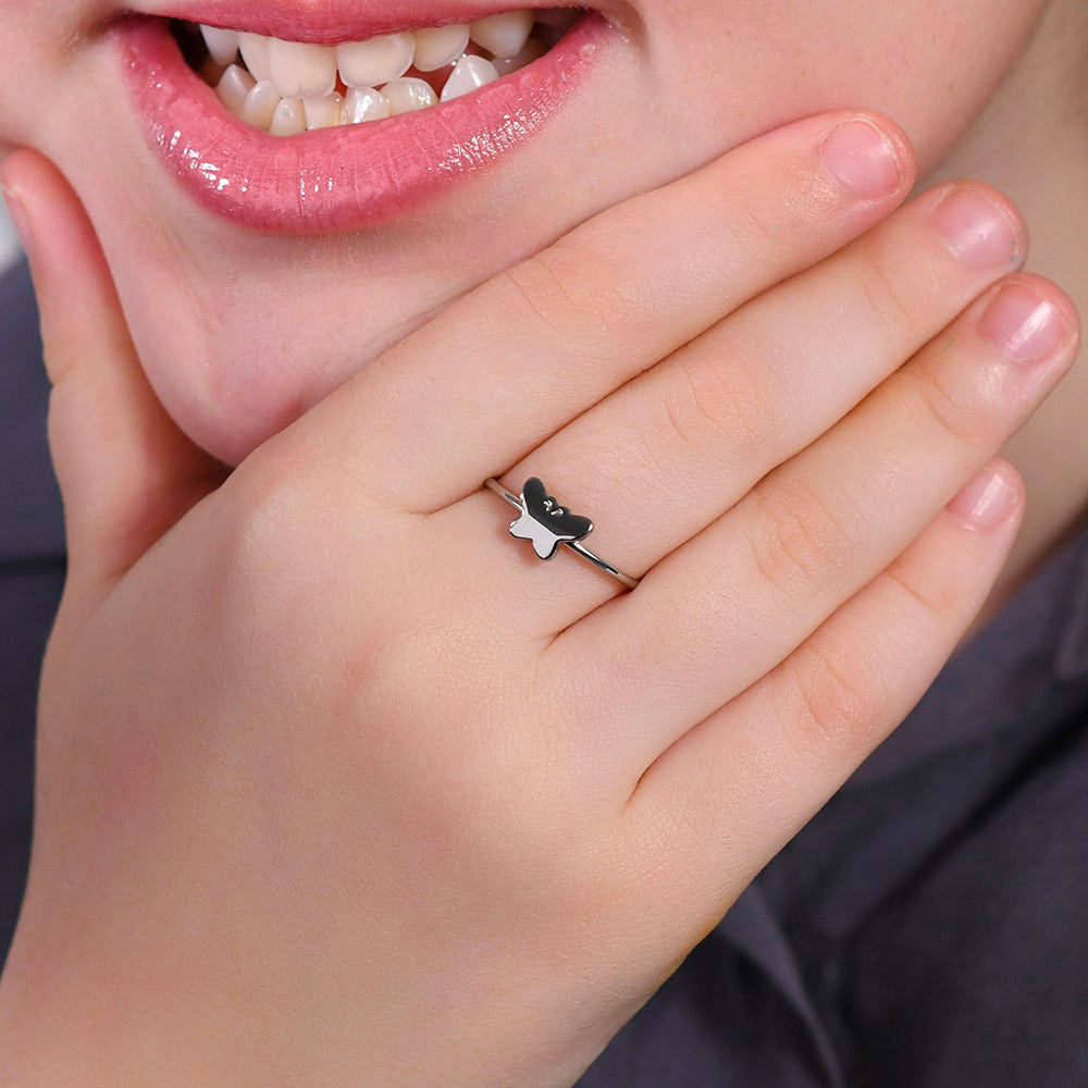 ANILLO DE NIÑA DE ACERO CON MARIPOSAS