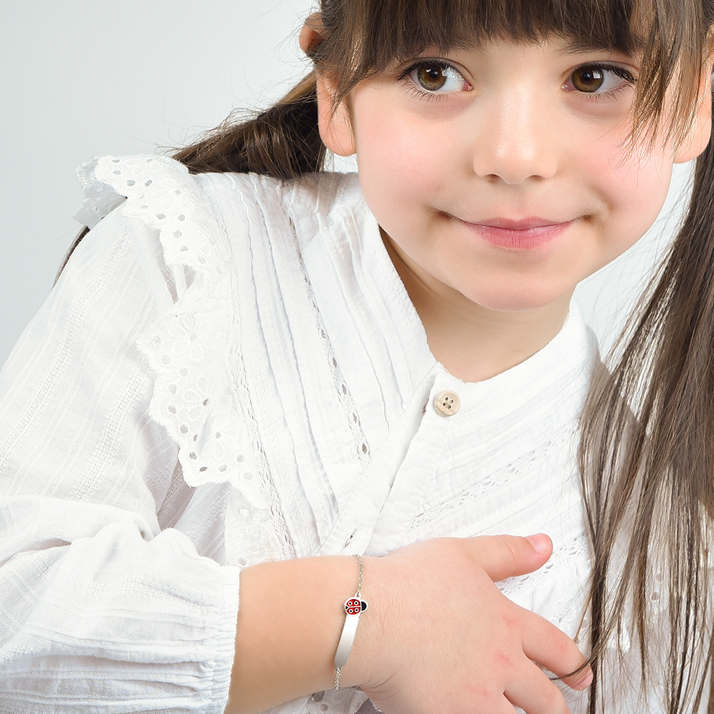 PULSERA PERSONALIZABLE NIÑA DE ACERO CON MARIQUITA