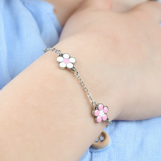 PULSERA DE ACERO NIÑA CON FLORES