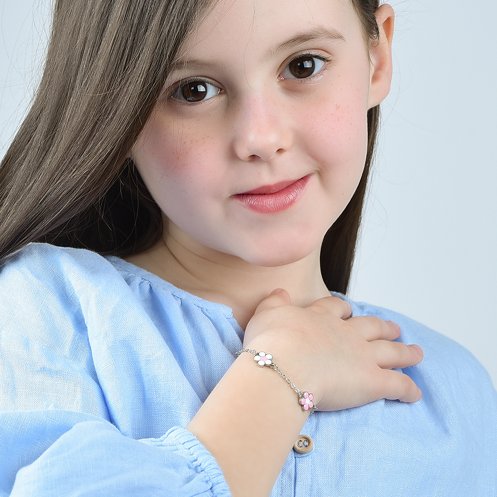 PULSERA DE ACERO NIÑA CON FLORES