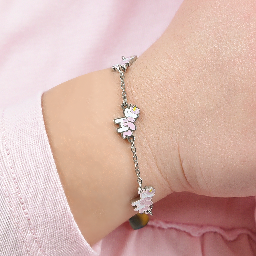 PULSERA DE ACERO PARA NIÑA CON UNICORNIOS