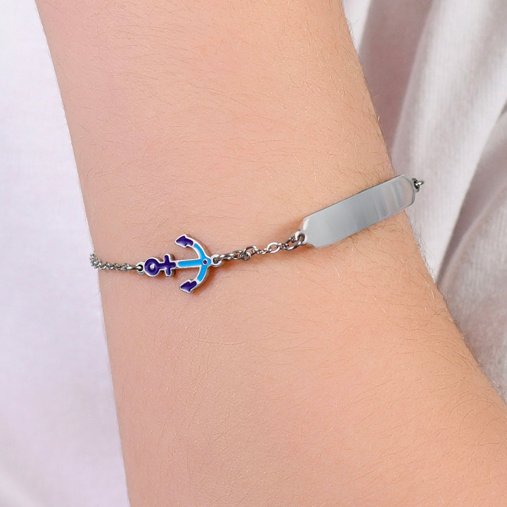 PULSERA DE ACERO PARA BEBÉ CON ANCLA AZUL