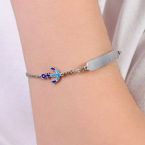 PULSERA DE ACERO PARA BEBÉ CON ANCLA AZUL