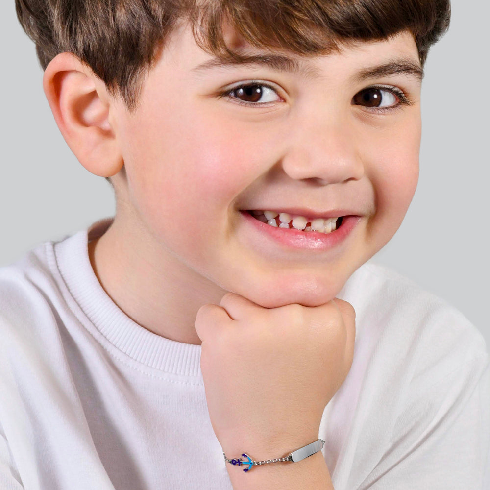 PULSERA DE ACERO PARA BEBÉ CON ANCLA AZUL