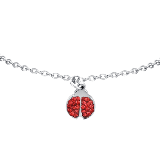 PULSERA DE ACERO PARA NIÑA CON MARIQUITA Y CRISTALES ROJOS